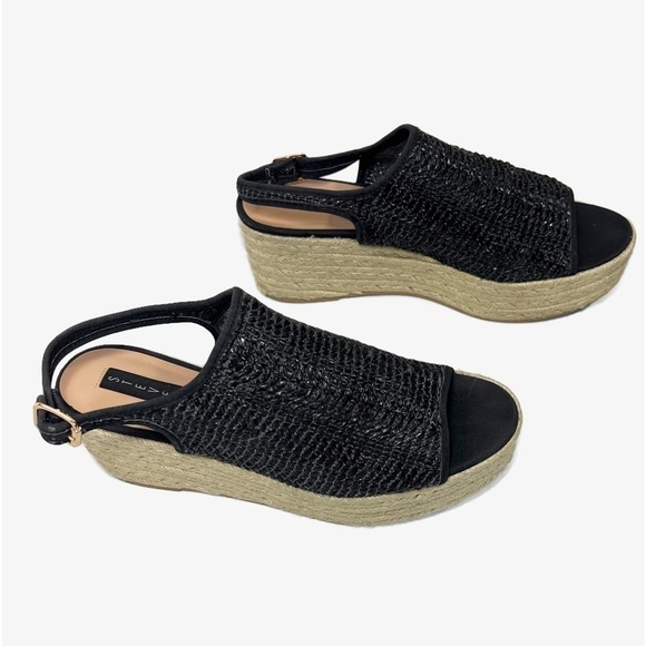 Steven by Steve Madden Jute Platform Open Toe Black Rose Gold Buckle size 11 - Picture 1 of 9